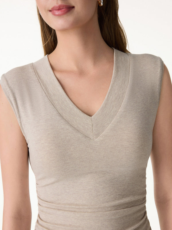 Sweat-Wicking V-Neck Wide Shoulder Ruched Bra Top