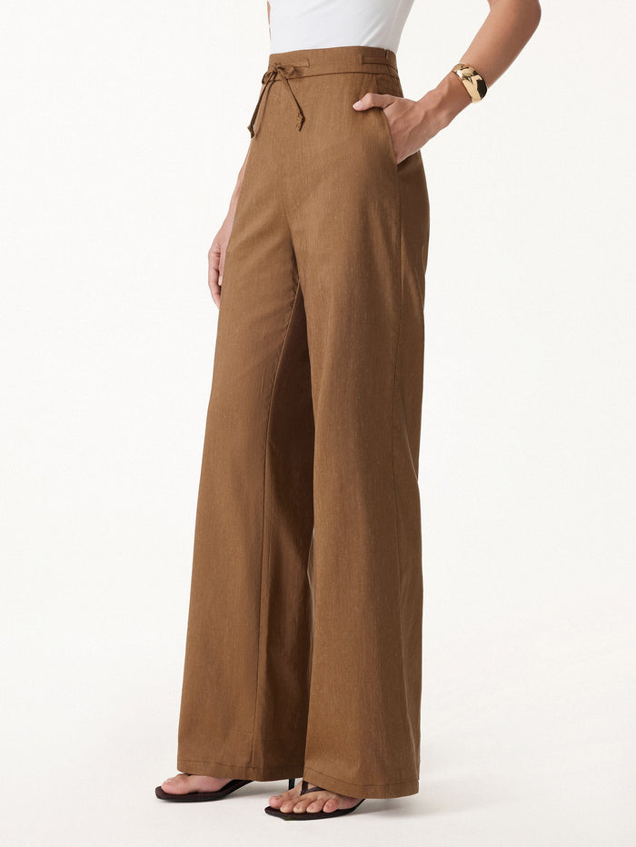Wrinkle-Resistant Linen Drawstring Wide Leg Pant with Pockets