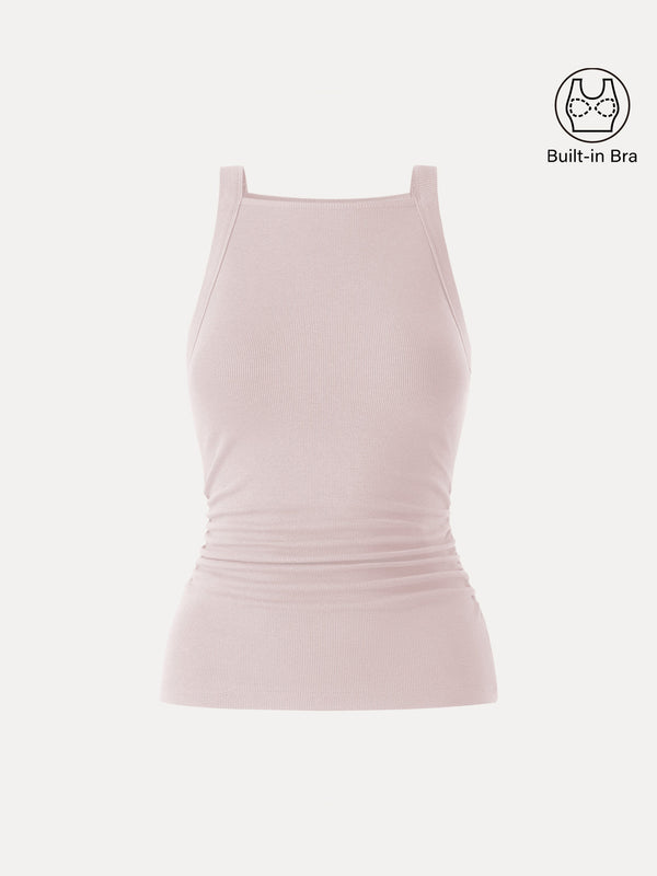 Plantive Chic Square Neck Ruched Rib Bra Tank