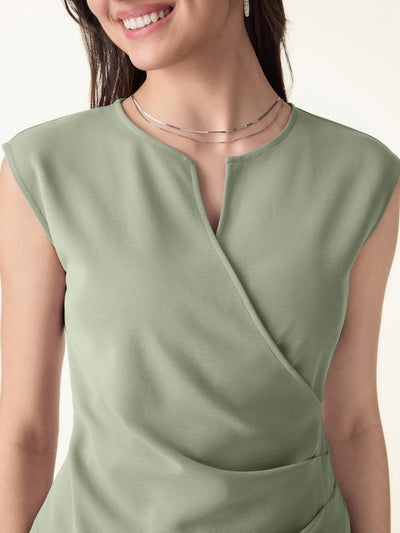 Surplice Wide Shoulder Tucked Angled Tank Top