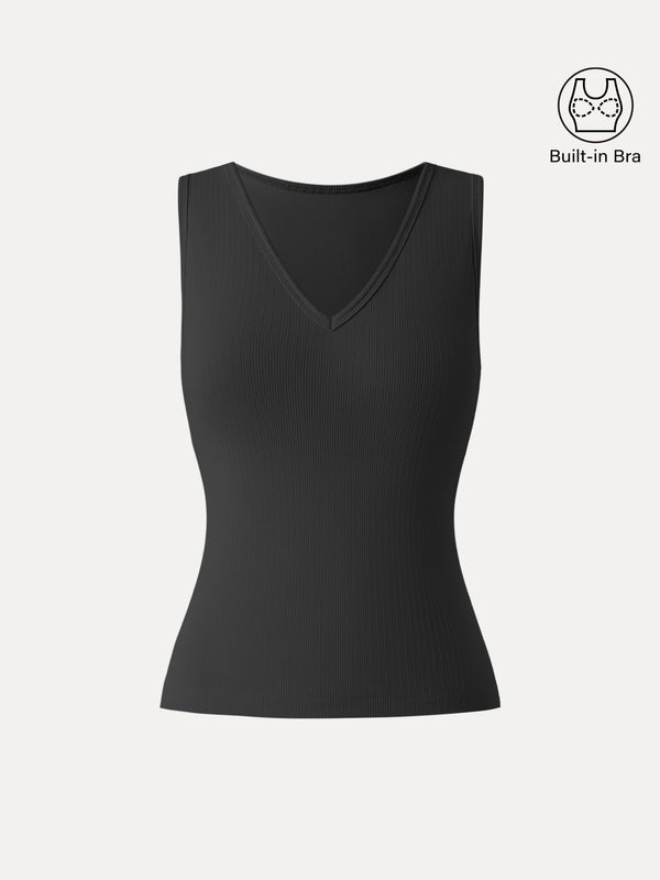 Stretch Cotton Pointelle V-neck Sleeveless Bra Tank