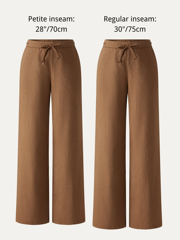 Wrinkle-Resistant Linen Drawstring Wide Leg Pant with Pockets