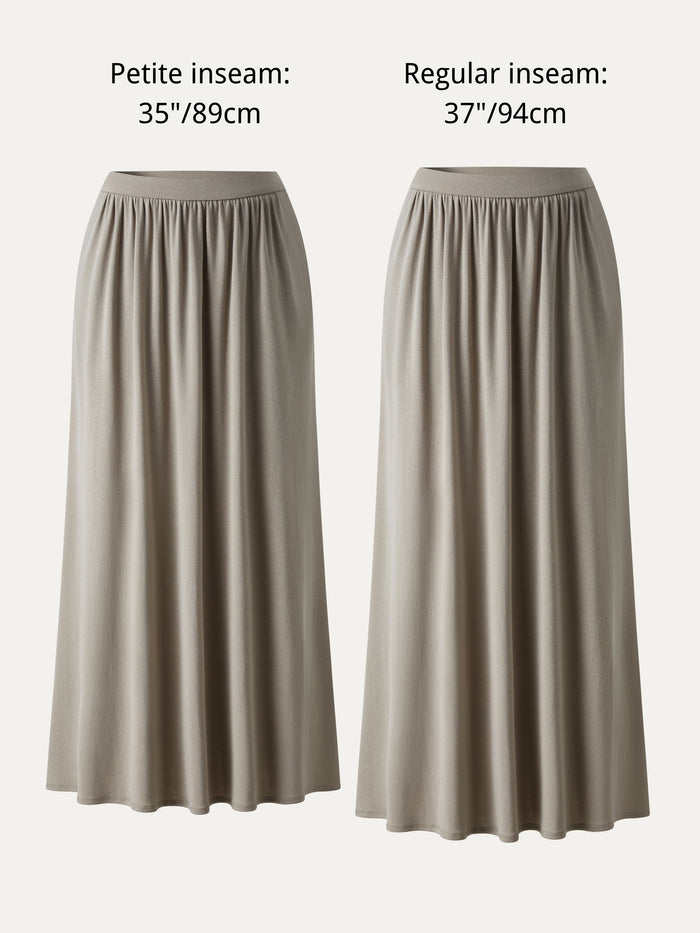 Soft Linen Knit Gathered A-Line Maxi Skirt with Pockets