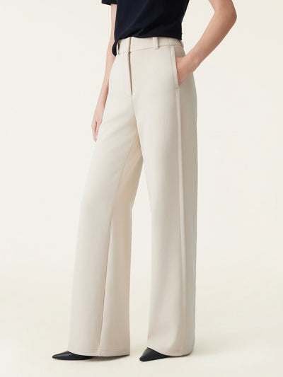 Stretchy Mid Rise Fly-Front Wide Leg Trouser