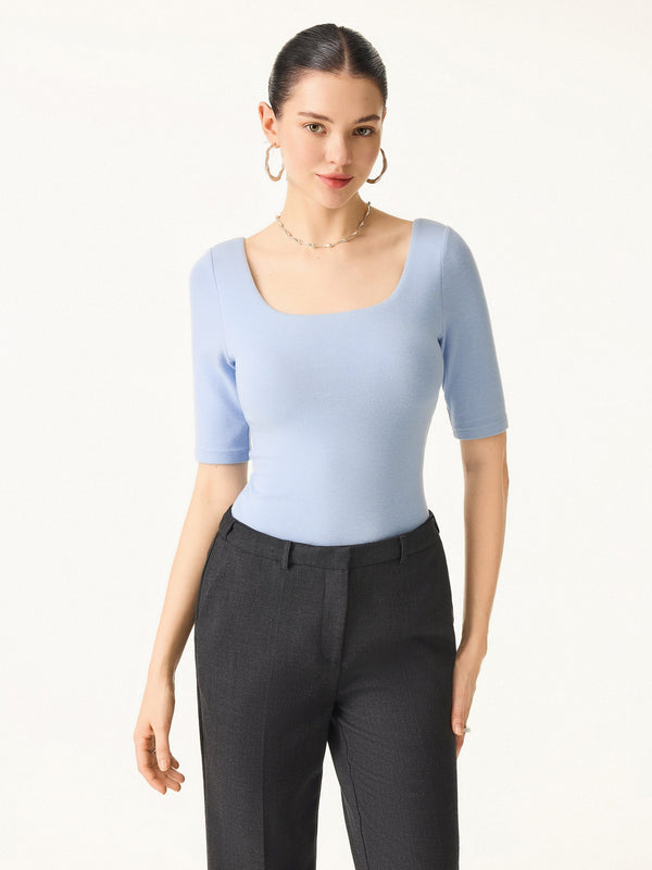 Essential Square Neck Elbow Length Sleeve Bra Top