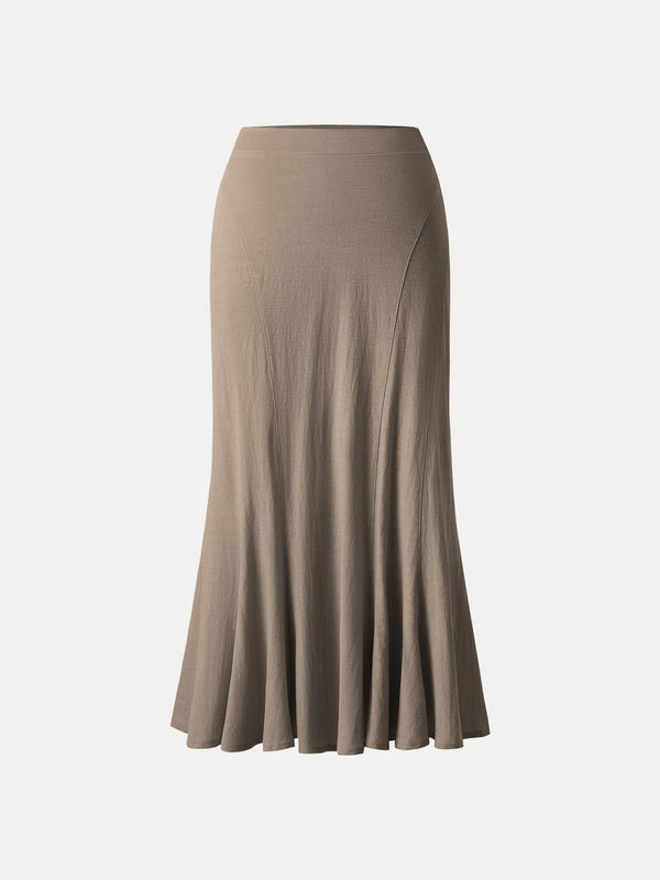 Wrinkle-resistant Cotton-linen Pull-on Midi Skirt