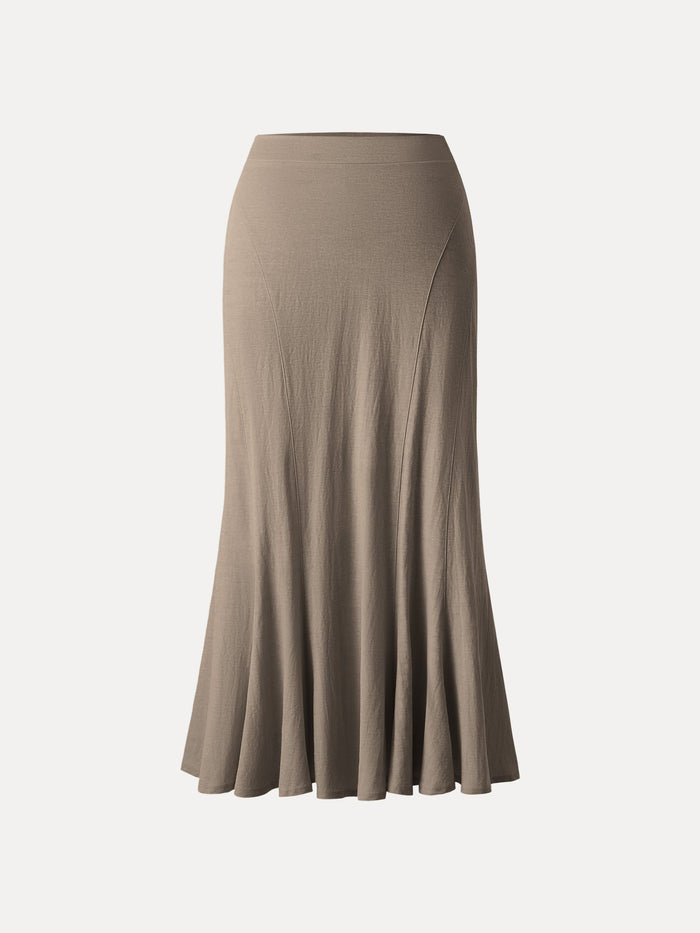 Wrinkle-resistant Cotton-linen Pull-on Midi Skirt