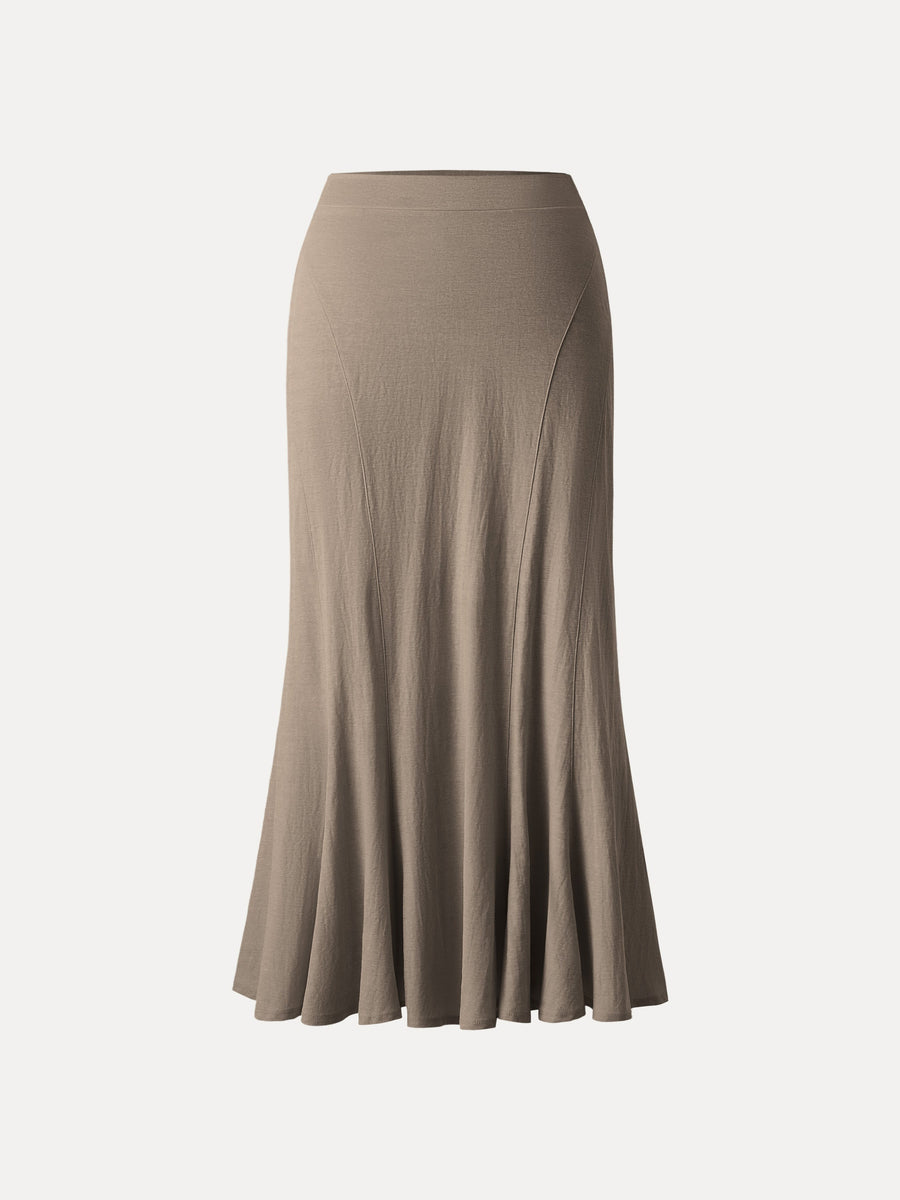 Wrinkle-resistant Cotton-linen Pull-on Midi Skirt