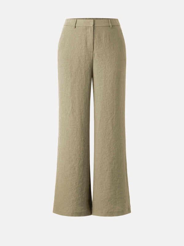European Linen Mid Rise Flared Pant with Pockets