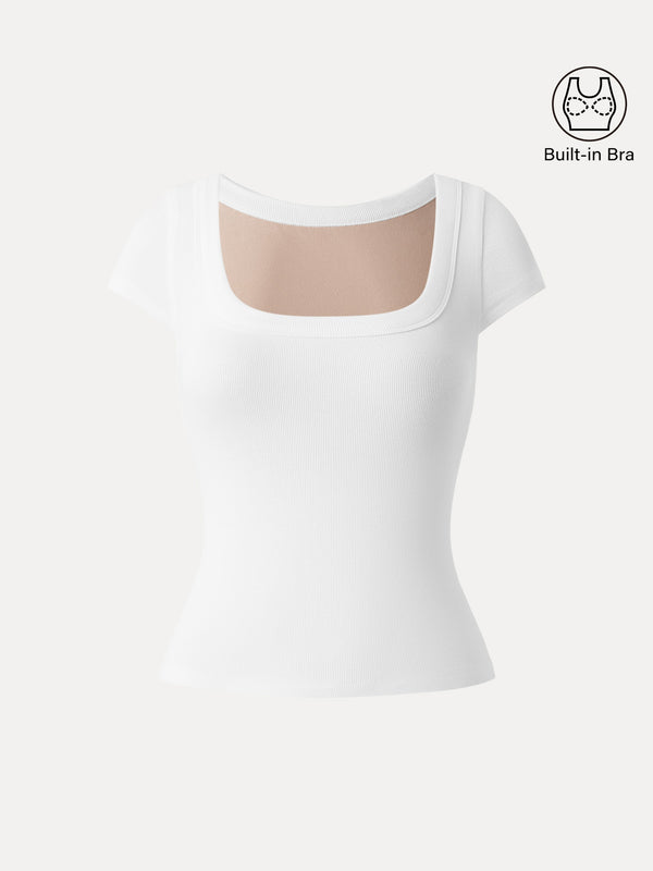 Stretch Cotton Square Neck Cap Sleeve Bra Top