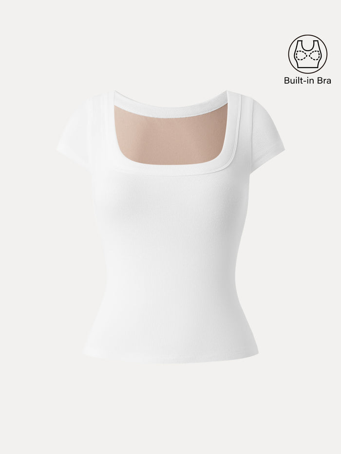 Stretch Cotton Square Neck Cap Sleeve Bra Top