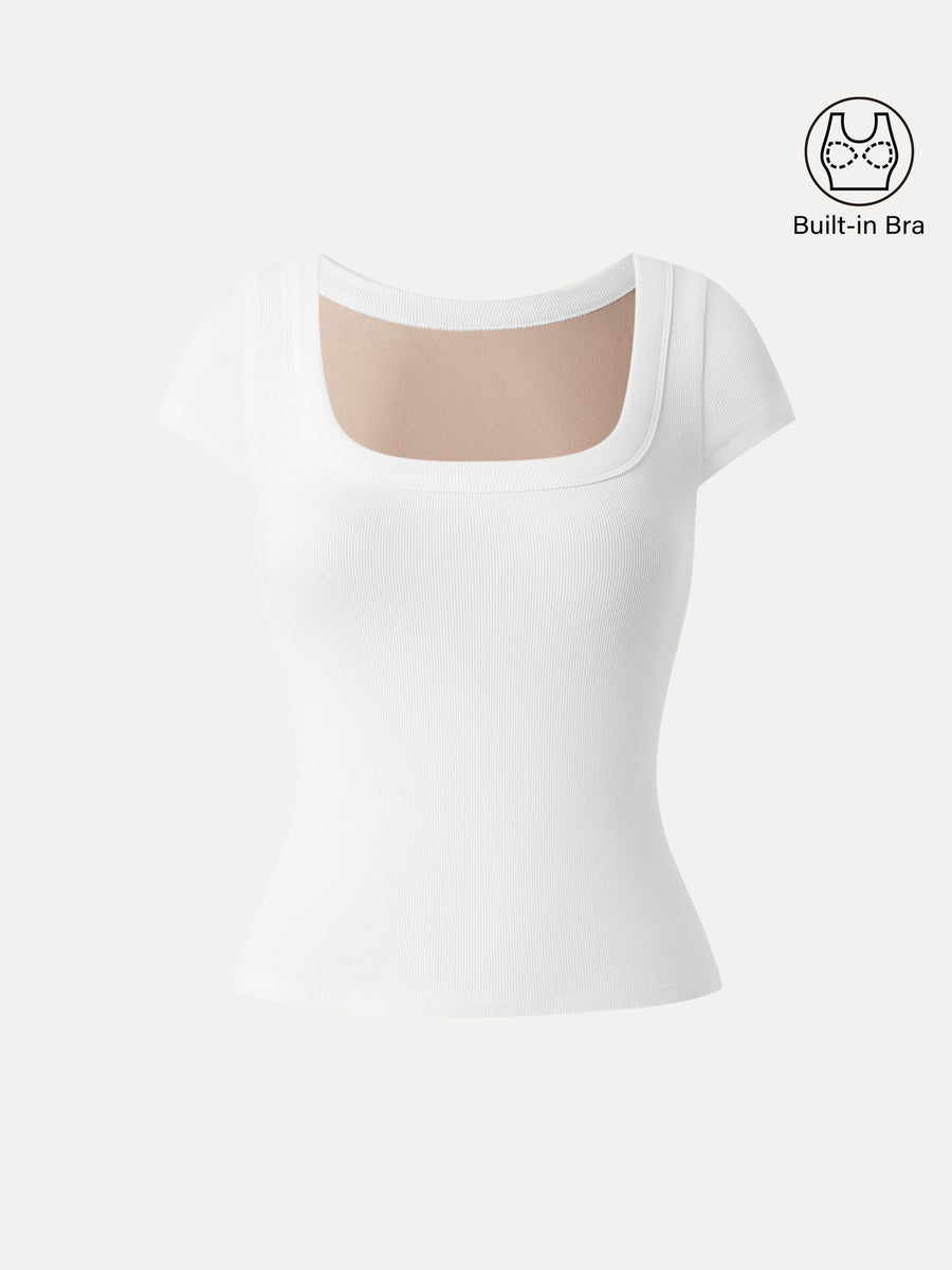 Stretch Cotton Square Neck Cap Sleeve Bra Top
