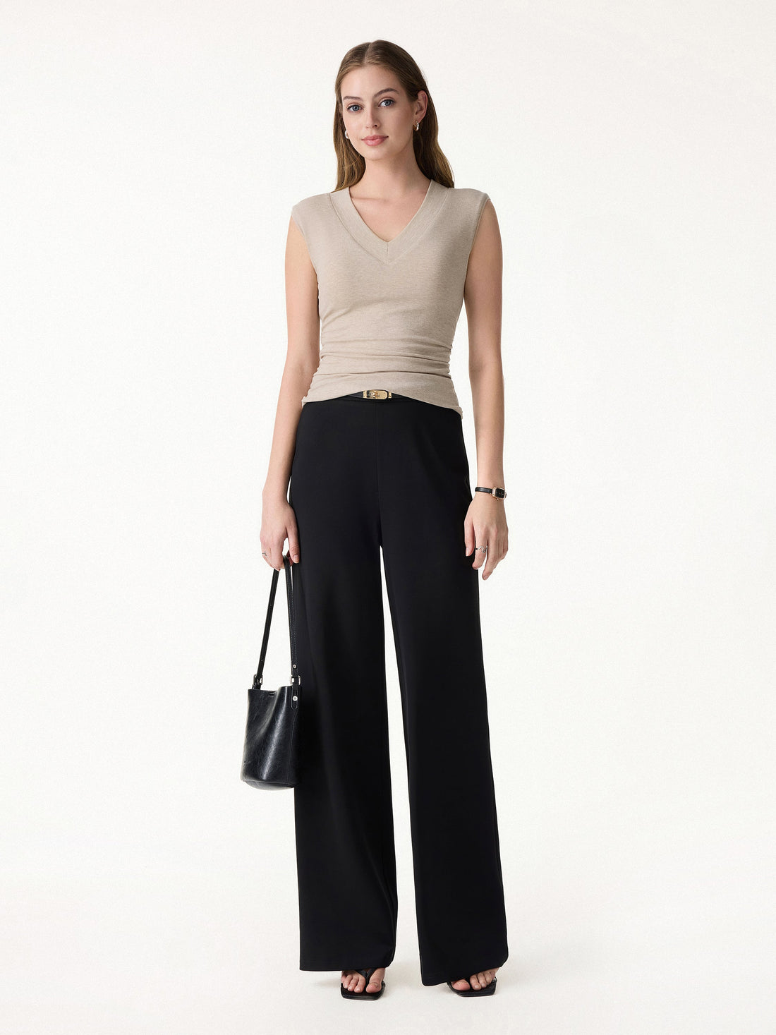 Sweat-Wicking V-Neck Wide Shoulder Ruched Bra Top