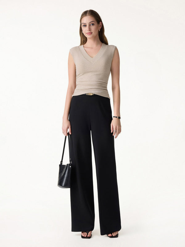 Sweat-Wicking V-Neck Wide Shoulder Ruched Bra Top