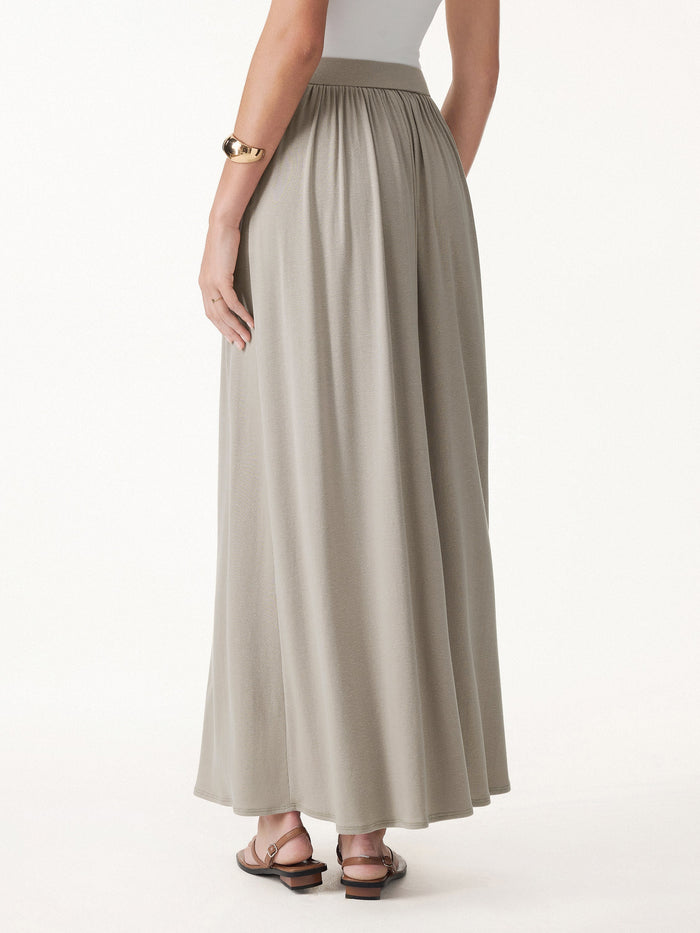 Soft Linen Knit Gathered A-Line Maxi Skirt with Pockets