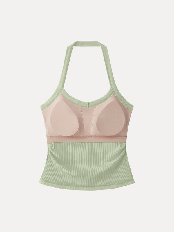 Halter Neck Side Ruched Ribbed Bra Tank
