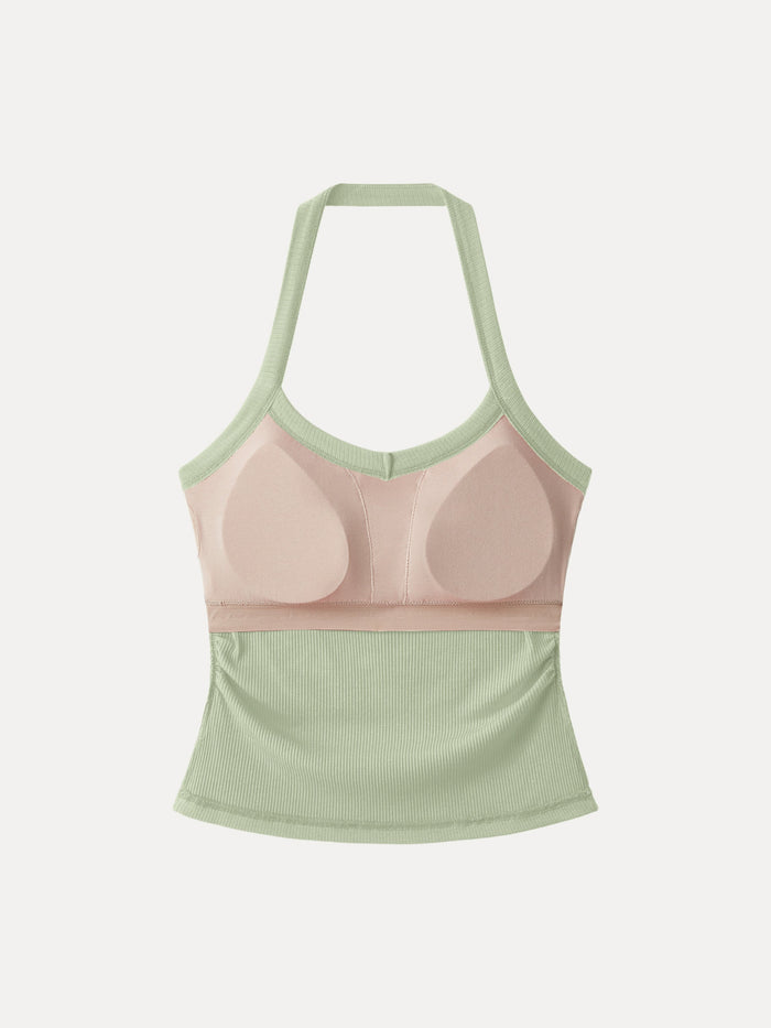 Halter Neck Side Ruched Ribbed Bra Tank
