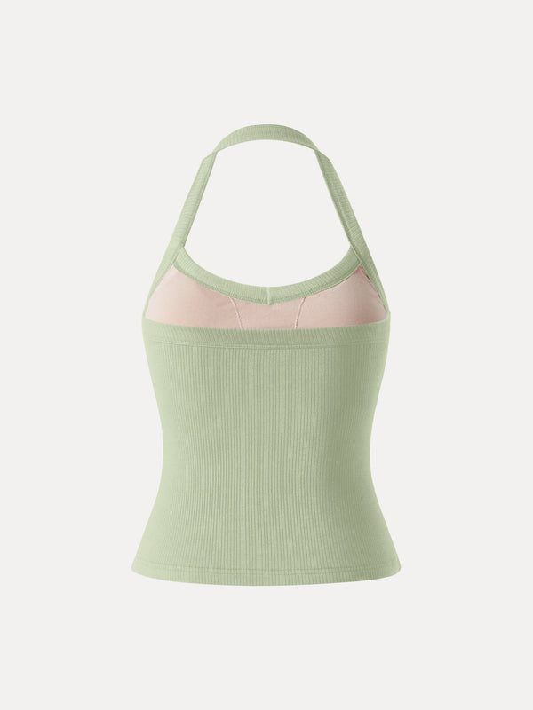 Halter Neck Side Ruched Ribbed Bra Tank