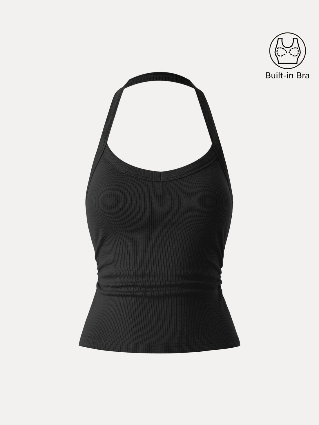 Halter Neck Side Ruched Ribbed Bra Tank
