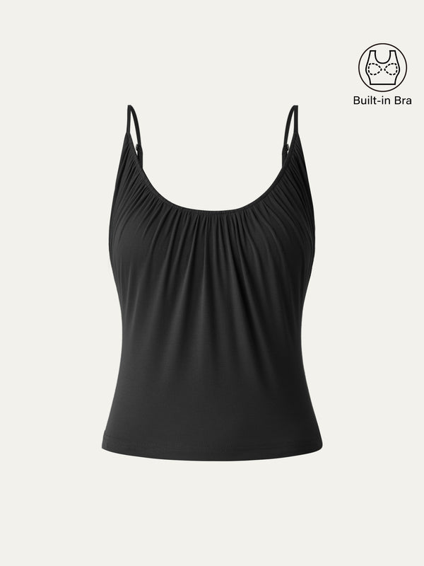 Scoop Neck Gathered Spaghetti Bra Tank