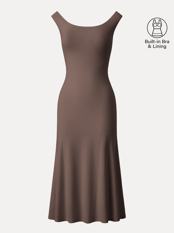 Scoop Neck Midi Low Back Bra Dress