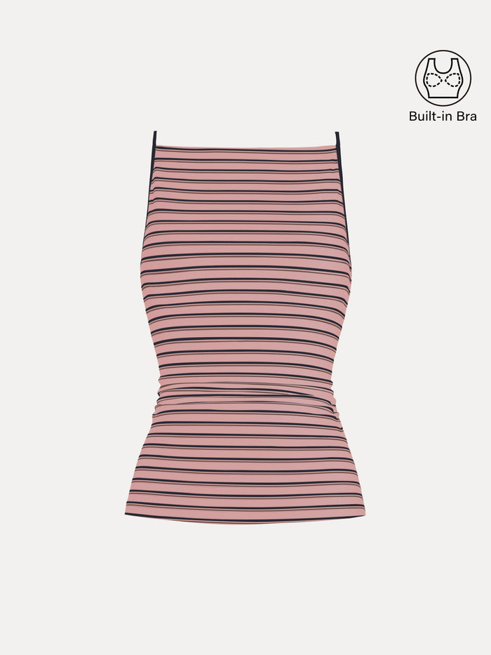 Striped Side Ruched Spaghetti New Airy Bra Tank