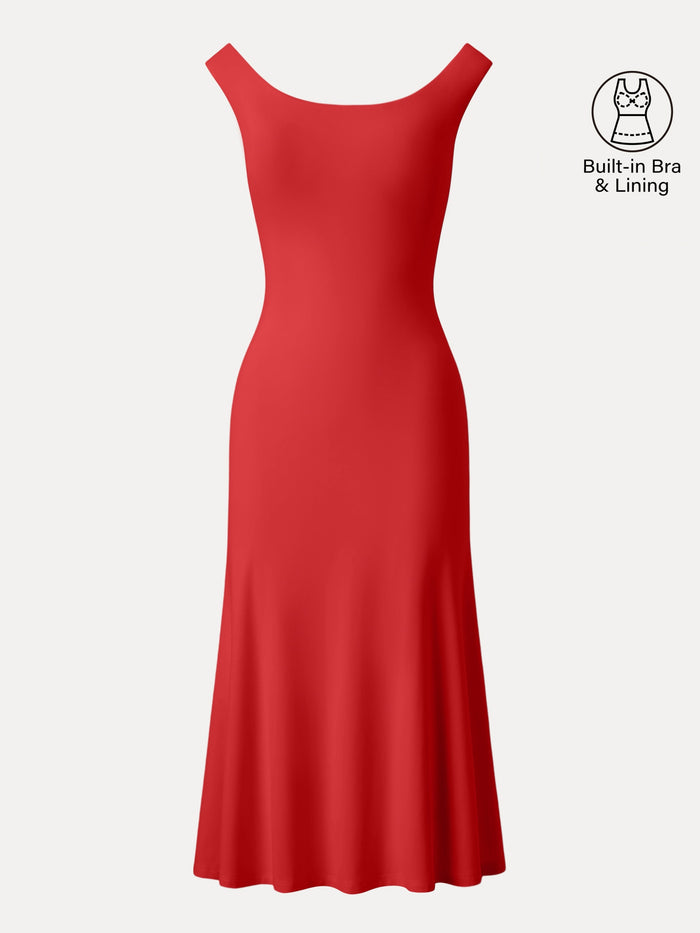 Scoop Neck Midi Low Back Bra Dress