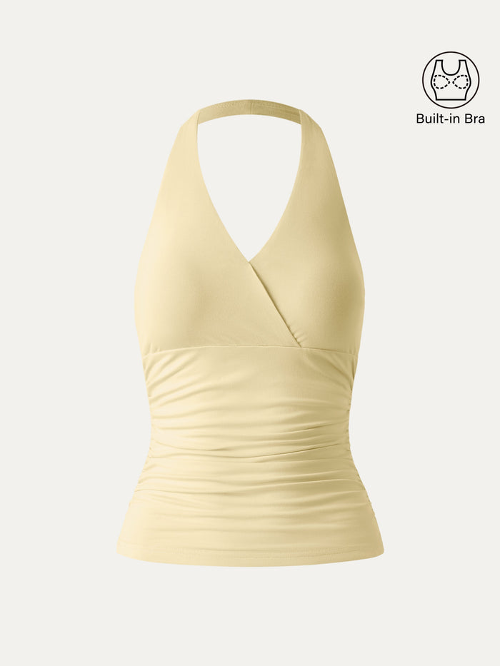 Halter Neck Side Gathered New Airy Bra Tank