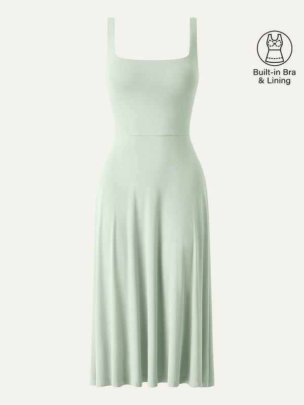 Square Neck Flowy New Airy Bra Midi Dress