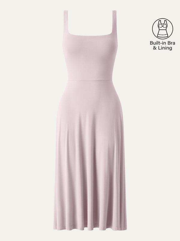 Square Neck Flowy New Airy Bra Midi Dress