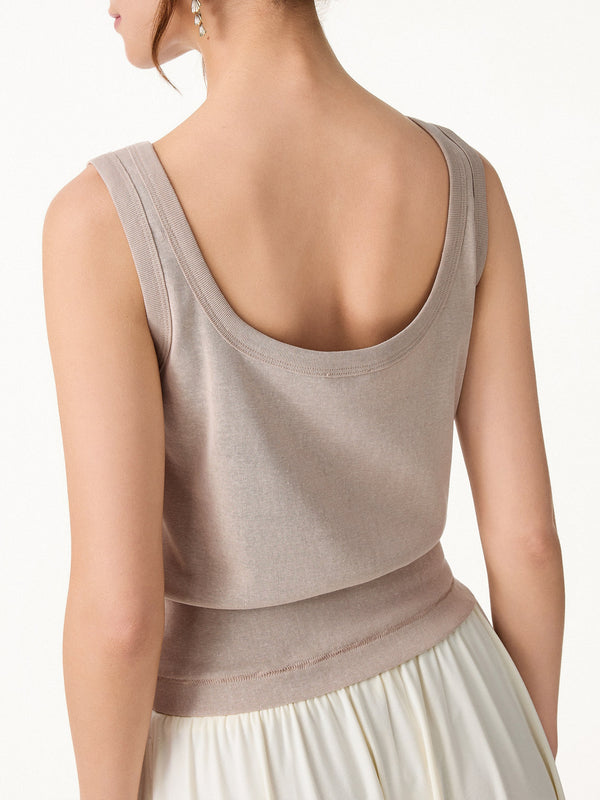 Cotton-Linen Blend Reversible Boatneck Low Back Top