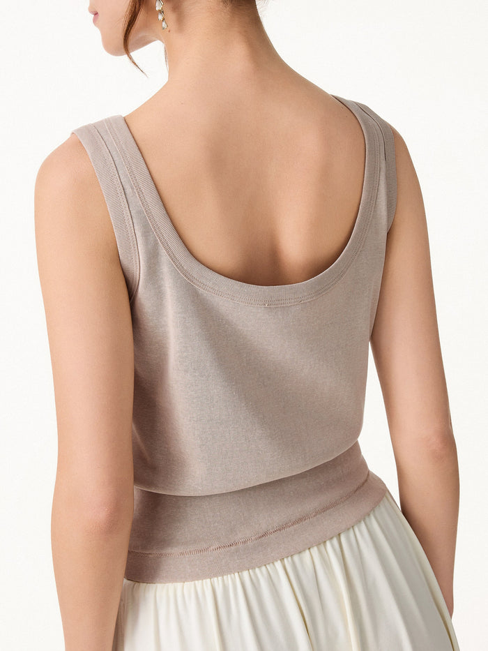 Cotton-Linen Blend Reversible Boatneck Low Back Top