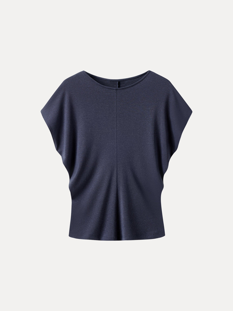 Linen-Blend Round Neck Relaxed Summer Top