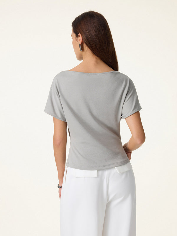 Cotton Lyocell Boatneck Angled Summer Tee