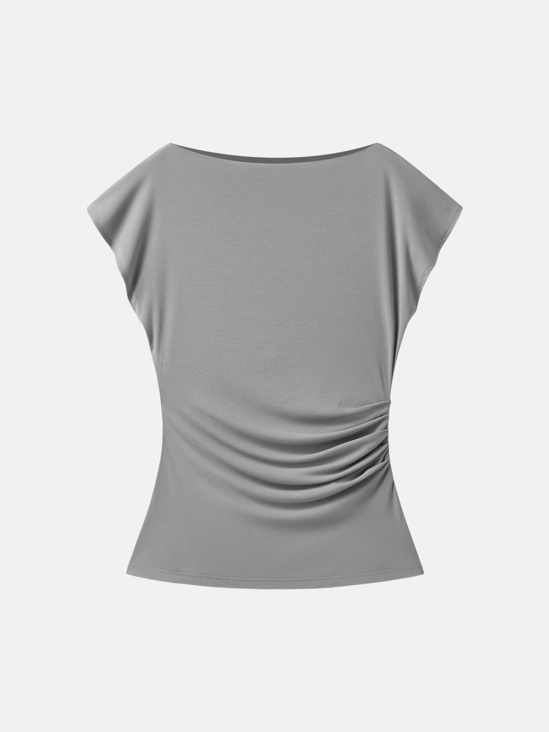 Boatneck Flutter Sleeve Side Tucked Long Tee