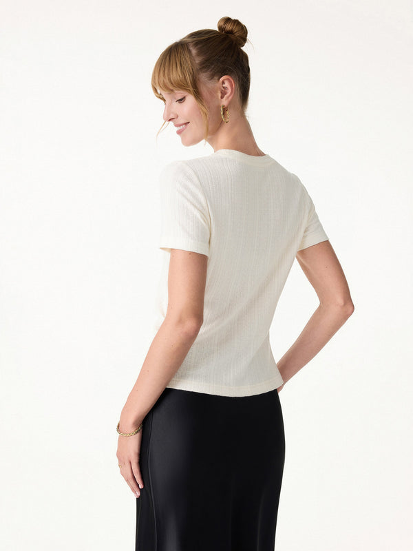 Pointelle Tucked Short Sleeve Summer Tee