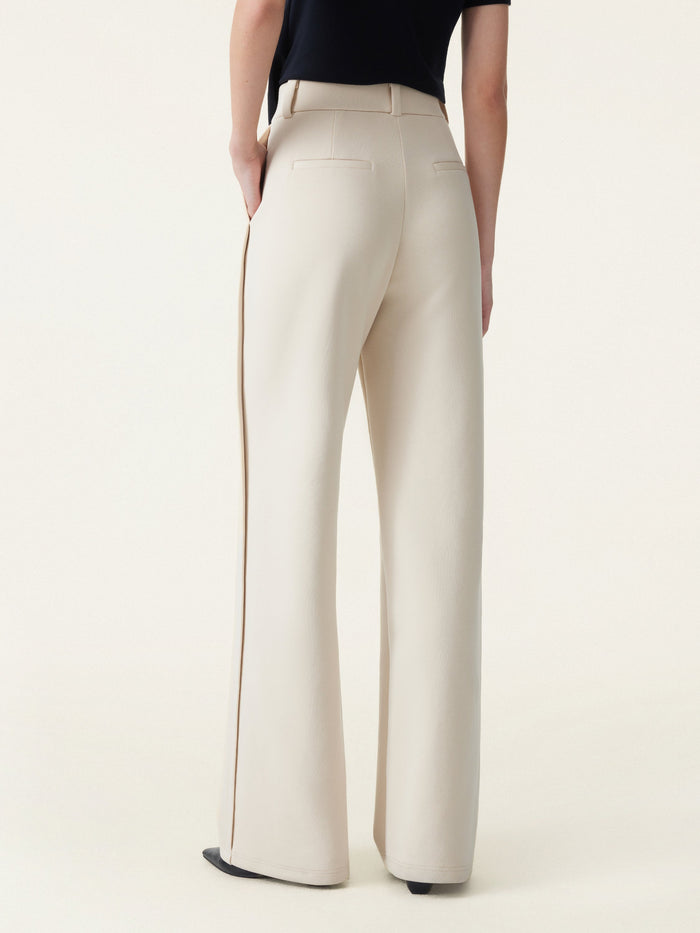 Stretchy Mid Rise Fly-Front Wide Leg Trouser