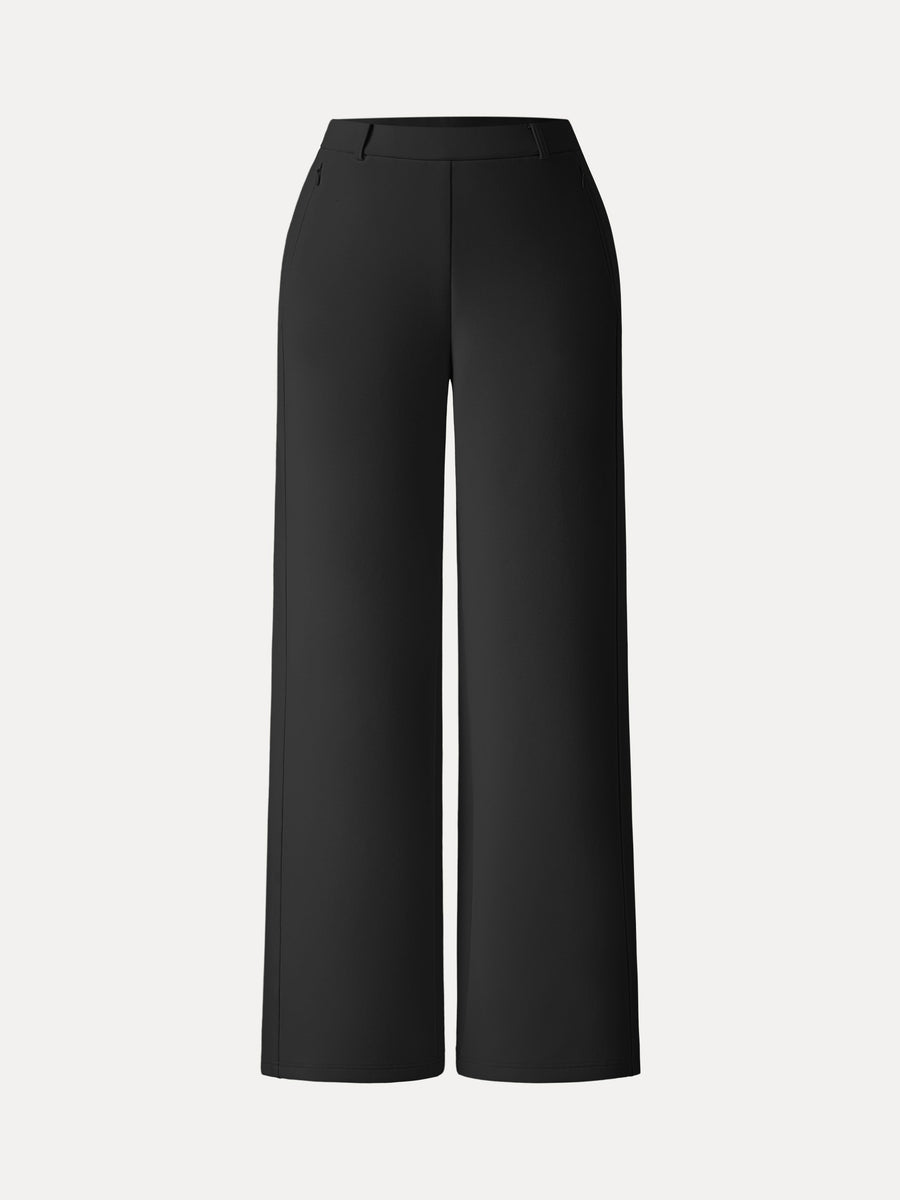 Stretch Cotton Blend Slimming High Rise Wide Leg Pant