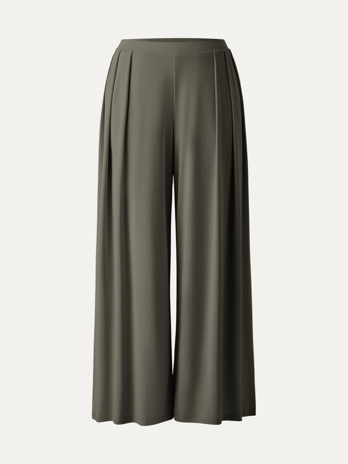 Sandwashed Mid Rise Pleated Wide Leg Palazzo Pant with Pockets