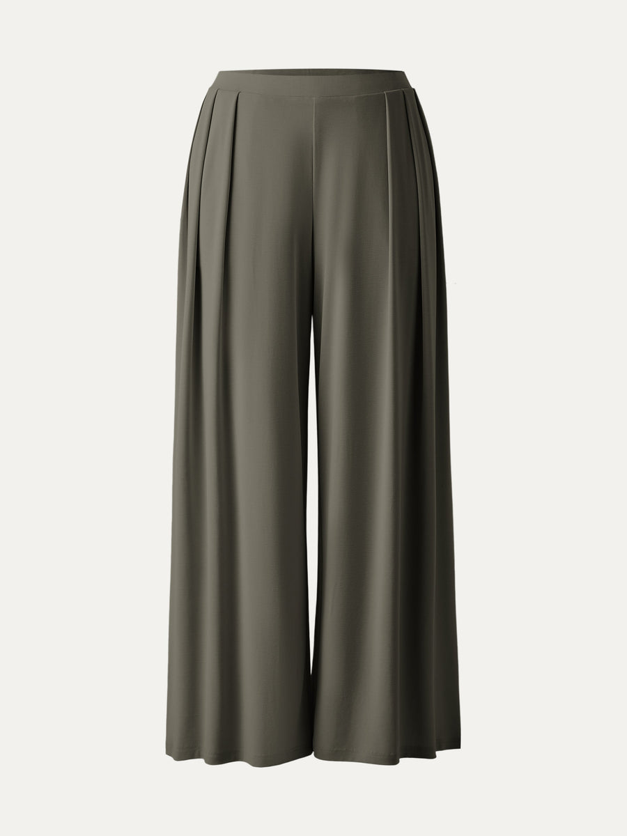 Sandwashed Mid Rise Pleated Wide Leg Palazzo Pant with Pockets