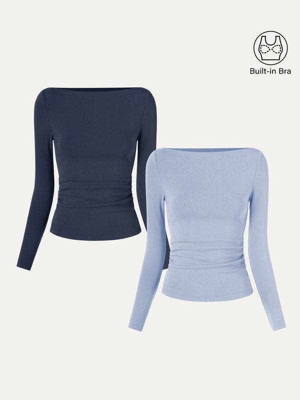 Modern Side Ruched Boatneck Bra Top