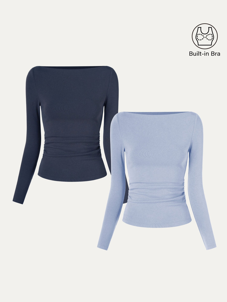 Modern Side Ruched Boatneck Bra Top