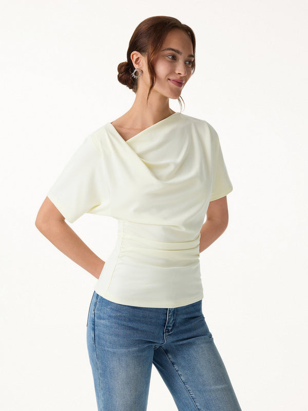 Asymmetrical Cowl Neck Ruched Top
