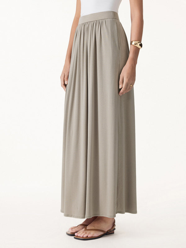 Soft Linen Knit Gathered A-Line Maxi Skirt with Pockets