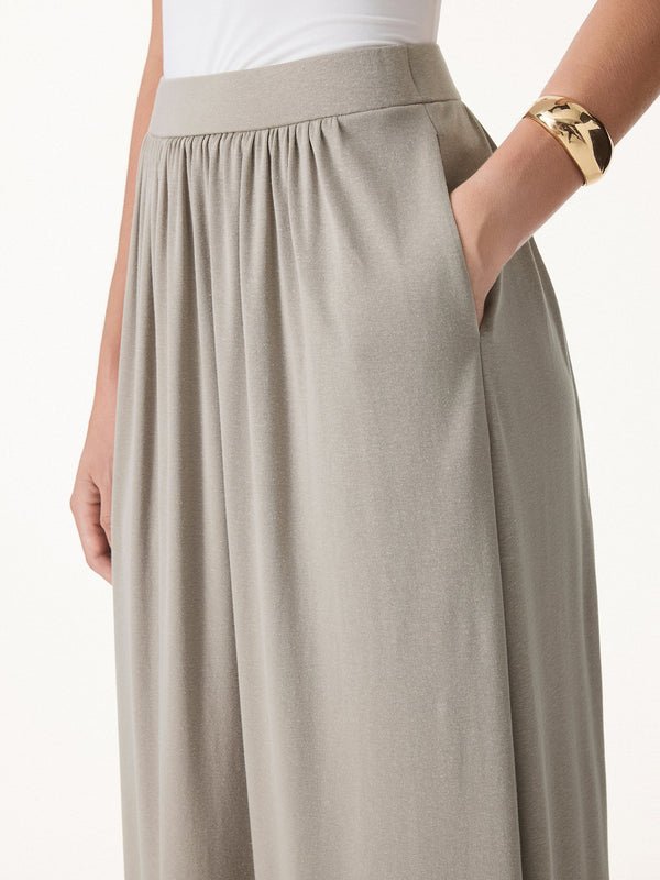 Soft Linen Knit Gathered A-Line Maxi Skirt with Pockets