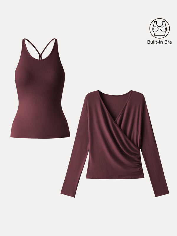 Two-Piece Set Cami with Surplice Ruched Top