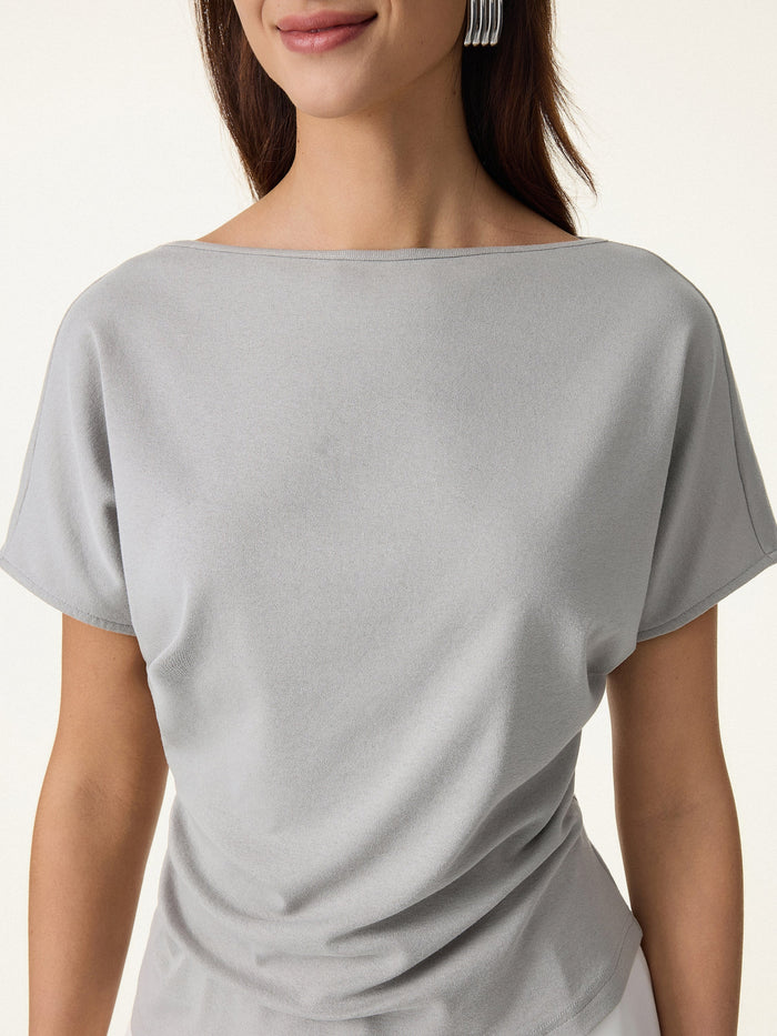 Cotton Lyocell Boatneck Angled Summer Tee