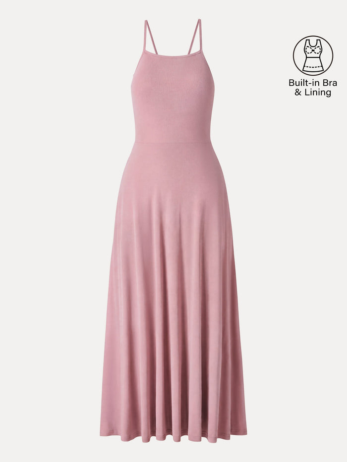 Soft Linen Knit Spaghetti Midi Bra Dress
