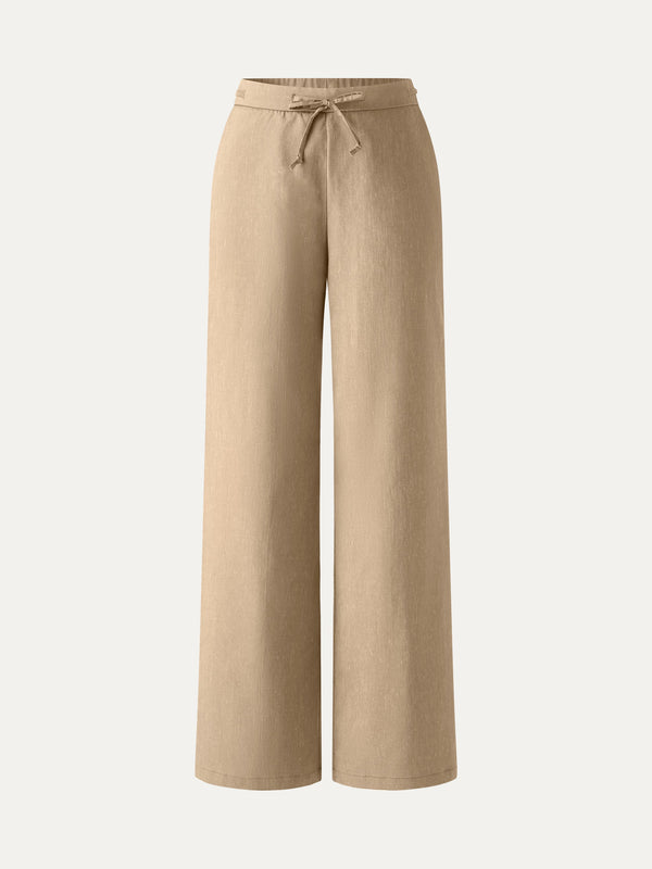 Wrinkle-Resistant Linen Drawstring Wide Leg Pant with Pockets