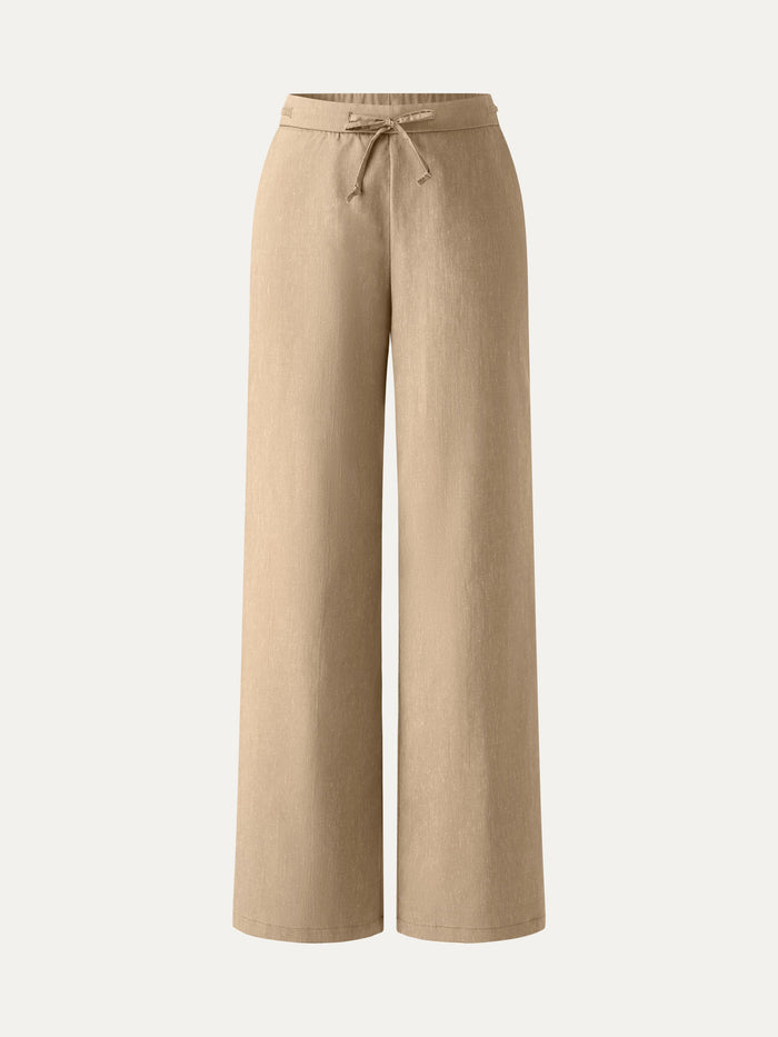 Wrinkle-Resistant Linen Drawstring Wide Leg Pant with Pockets